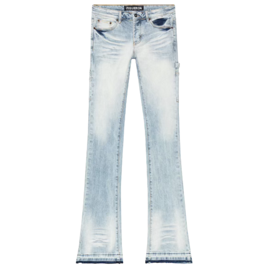 LIGHT BLUE WASH STACKED FLARE JEAN